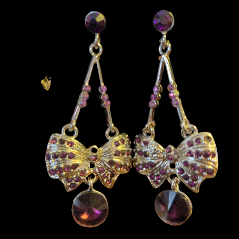 COPY - ❤️ Christmas Silver Purple Bow Pierced Earrings NEW